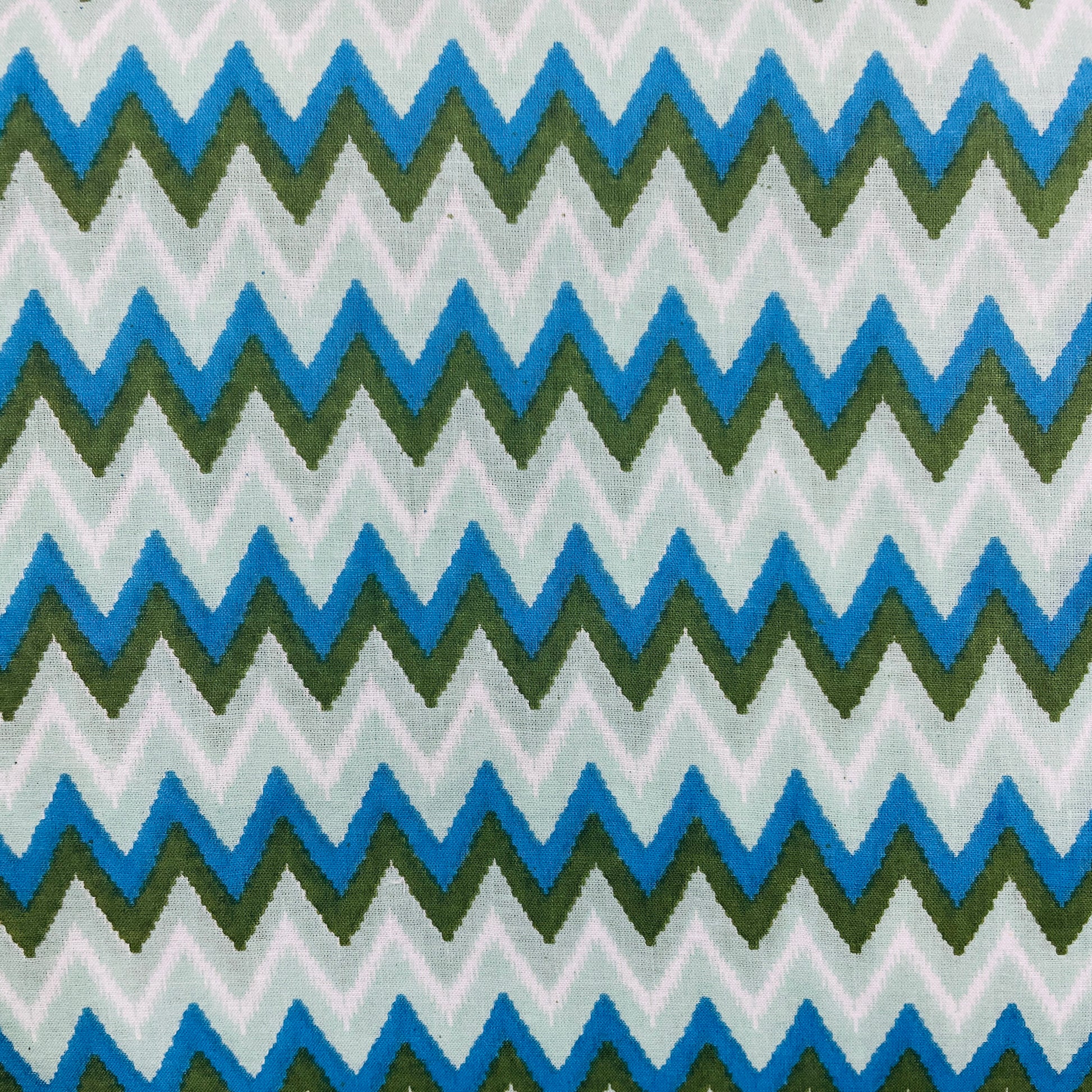 Green & Multicolor Chevron Print Cotton Fabric - TradeUNO