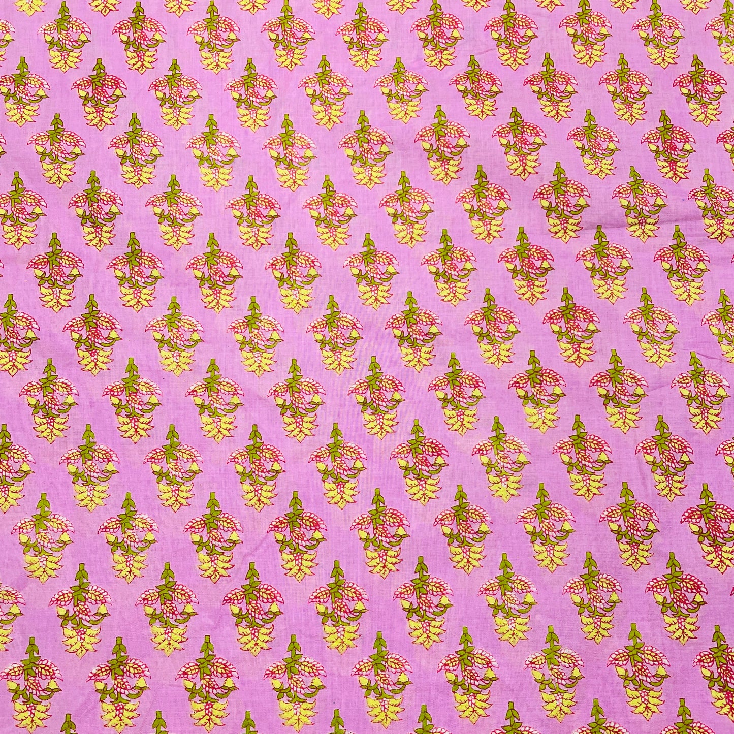 Baby Pink & Yellow Floral Print Cotton Fabric - TradeUNO