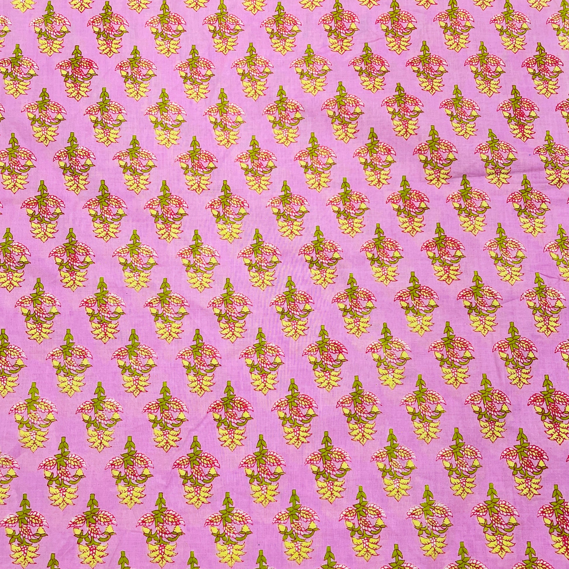 Baby Pink & Yellow Floral Print Cotton Fabric - TradeUNO