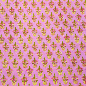 Baby Pink & Yellow Floral Print Cotton Fabric - TradeUNO