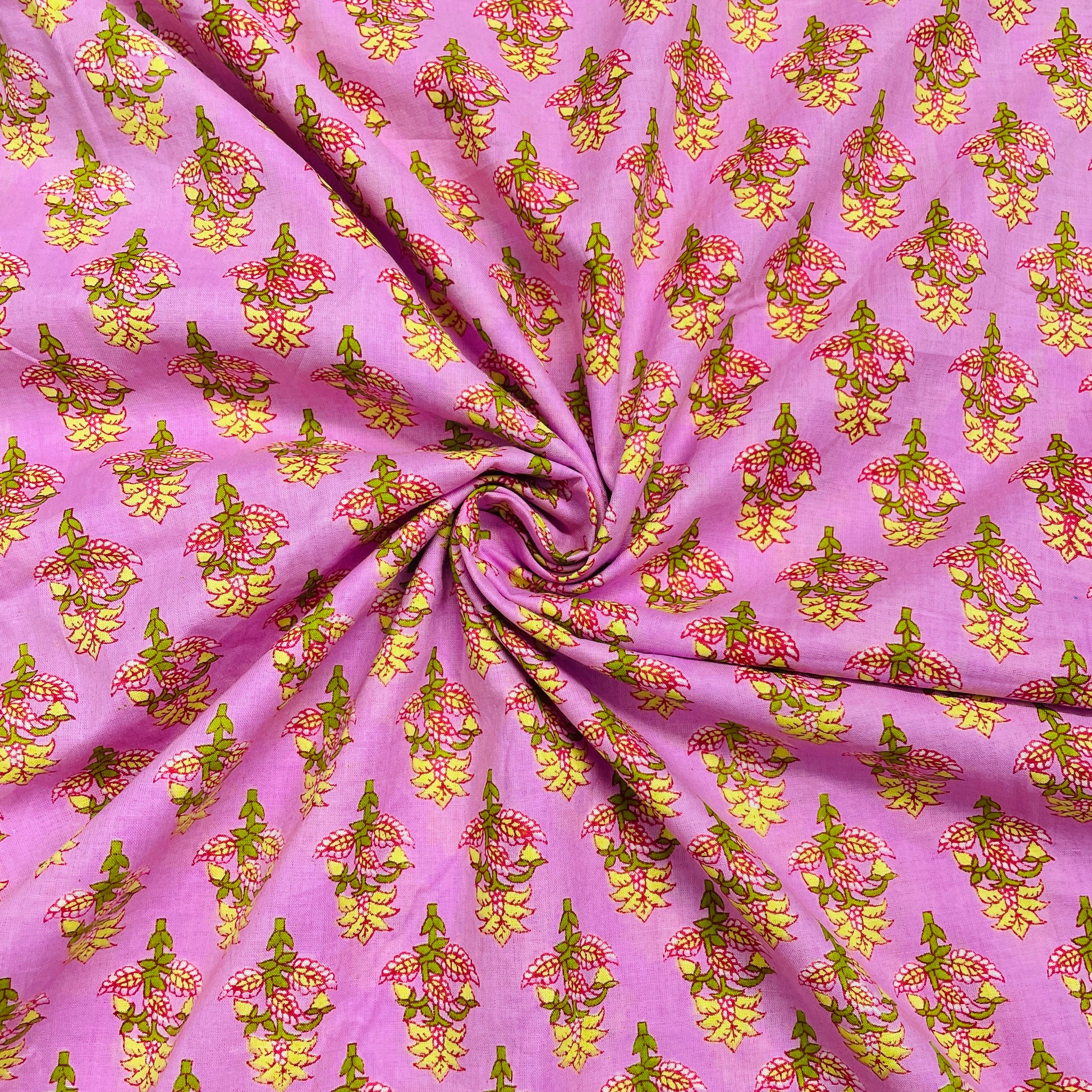 Baby Pink & Yellow Floral Print Cotton Fabric - TradeUNO