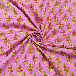 Baby Pink & Yellow Floral Print Cotton Fabric - TradeUNO