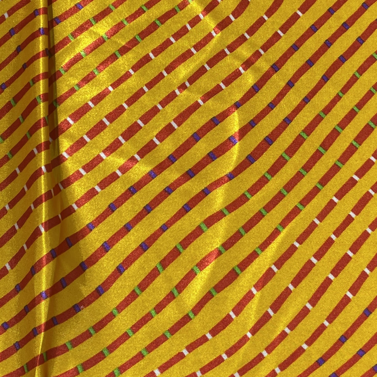 Premium Yellow Lehariya Print Satin Fabric