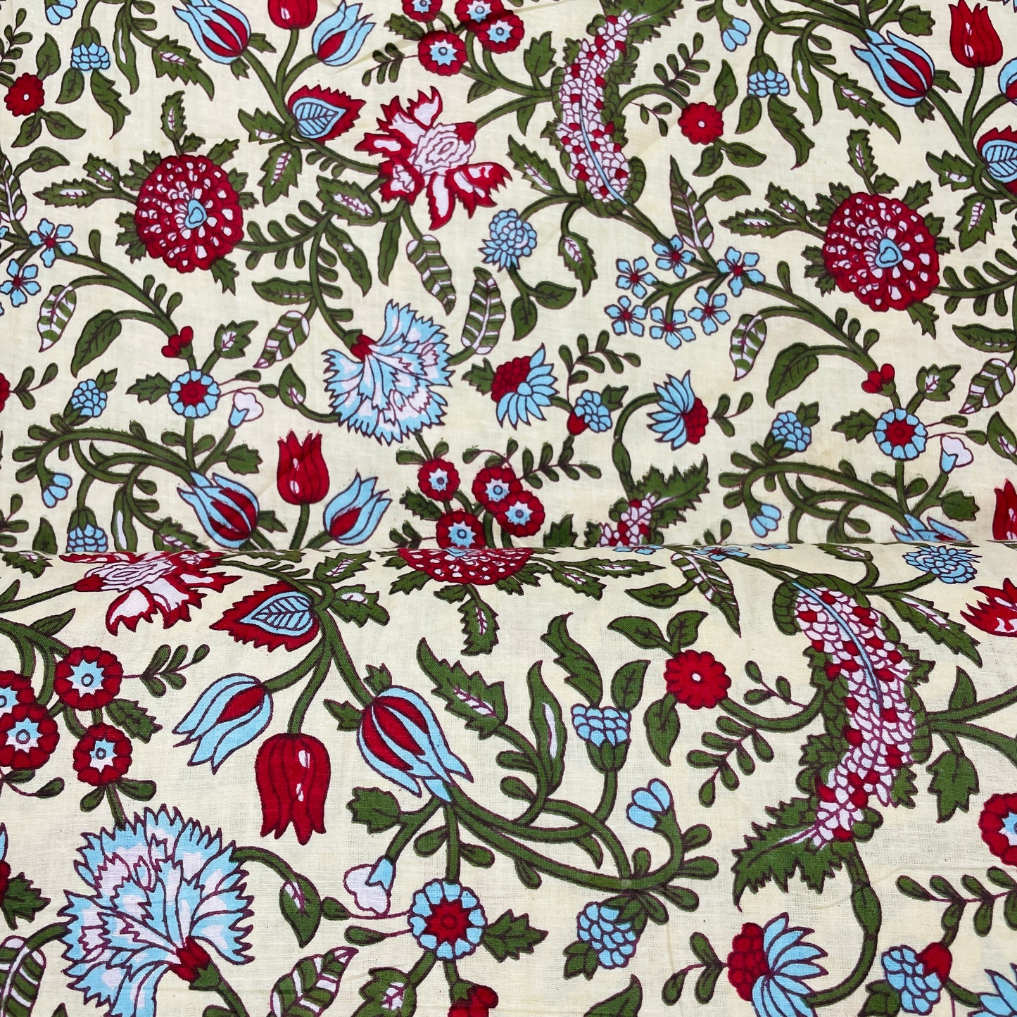 Cream With Red & Blue Floral Print Cotton Fabric – TradeUNO Fabrics