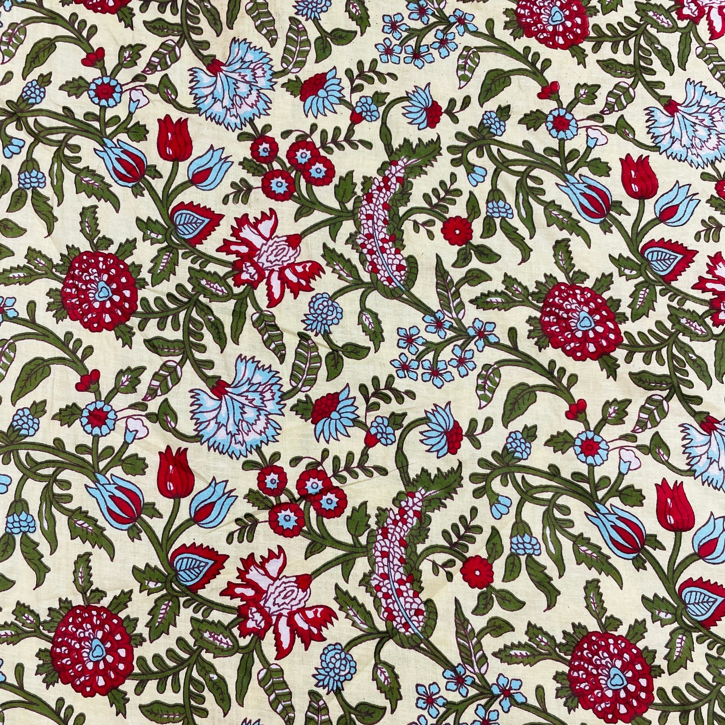 Cream With Red & Blue Floral Print Cotton Fabric – TradeUNO Fabrics