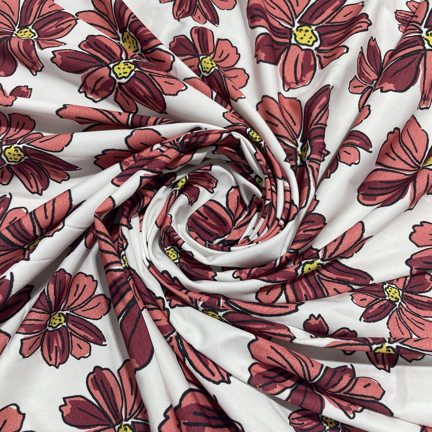 Premium White Orange Floral Print Crepe Fabric