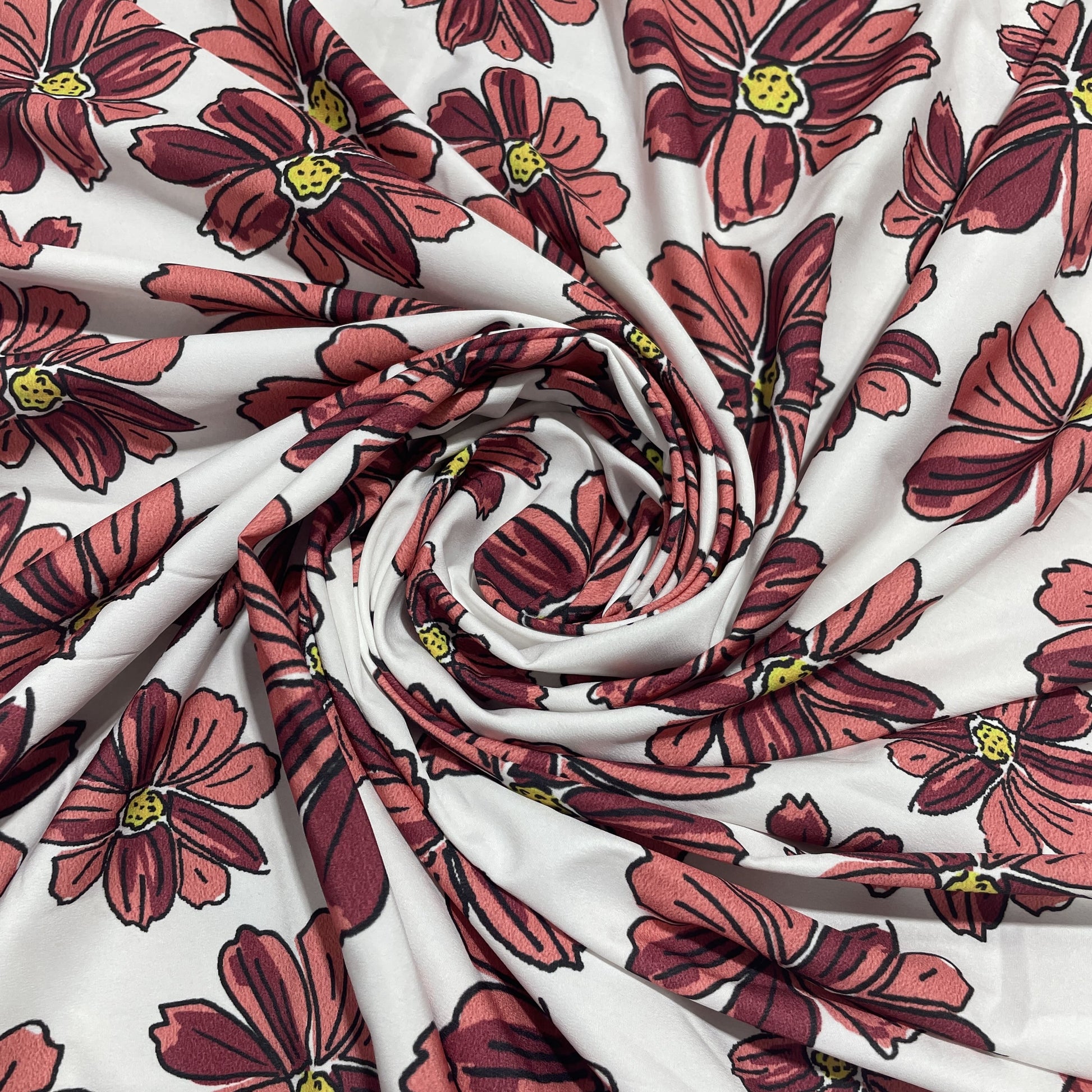 Premium White Orange Floral Print Crepe Fabric