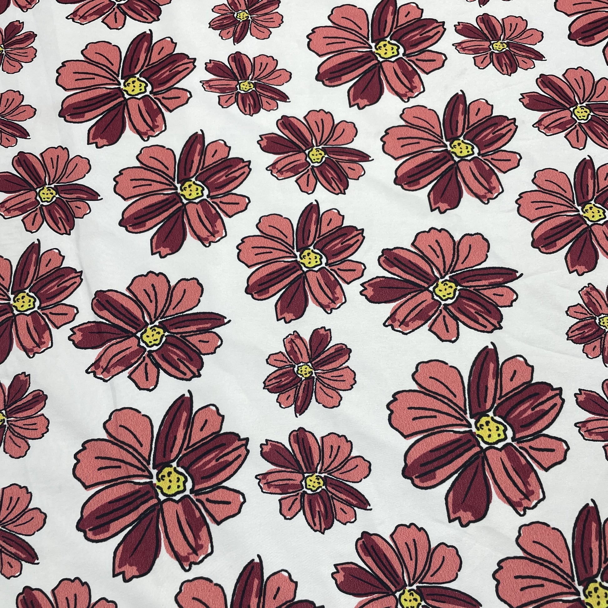 Premium White Orange Floral Print Crepe Fabric
