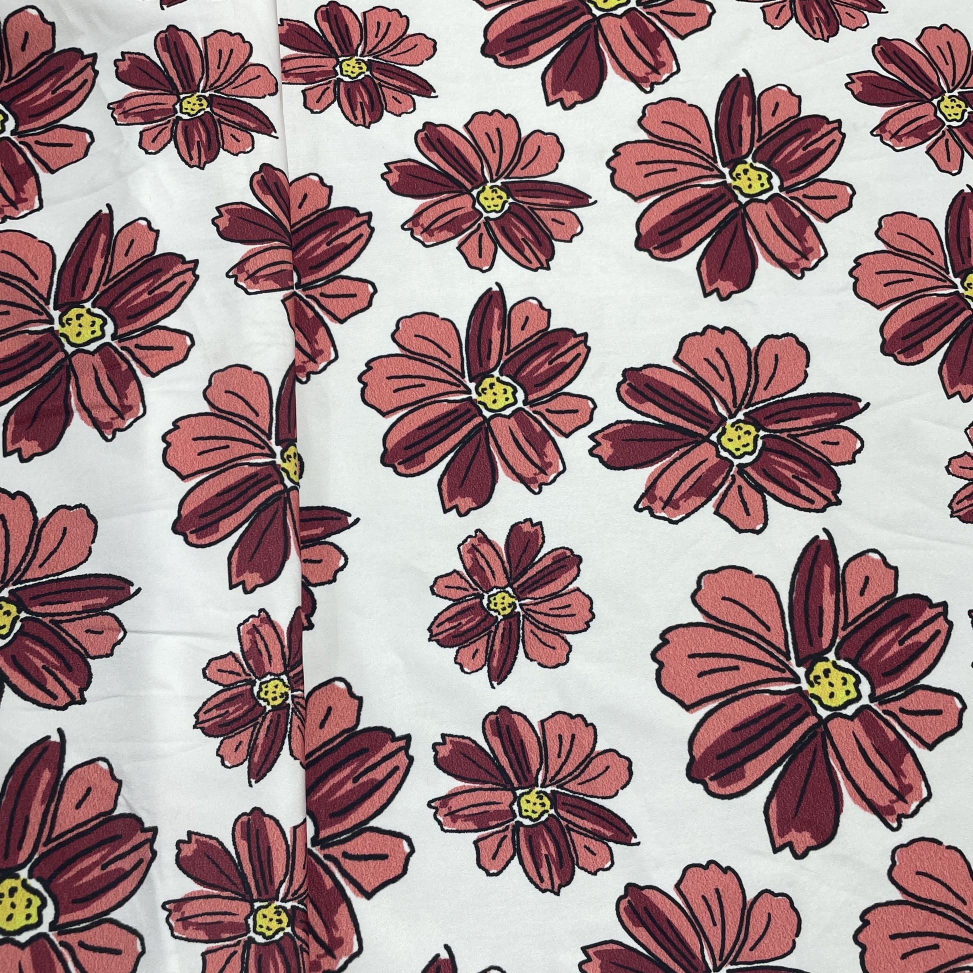 Premium White Orange Floral Print Crepe Fabric