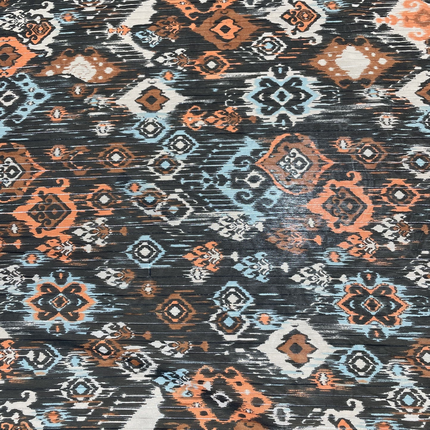 Premium Orangee Black Ikkat Print Chiffon Fabric