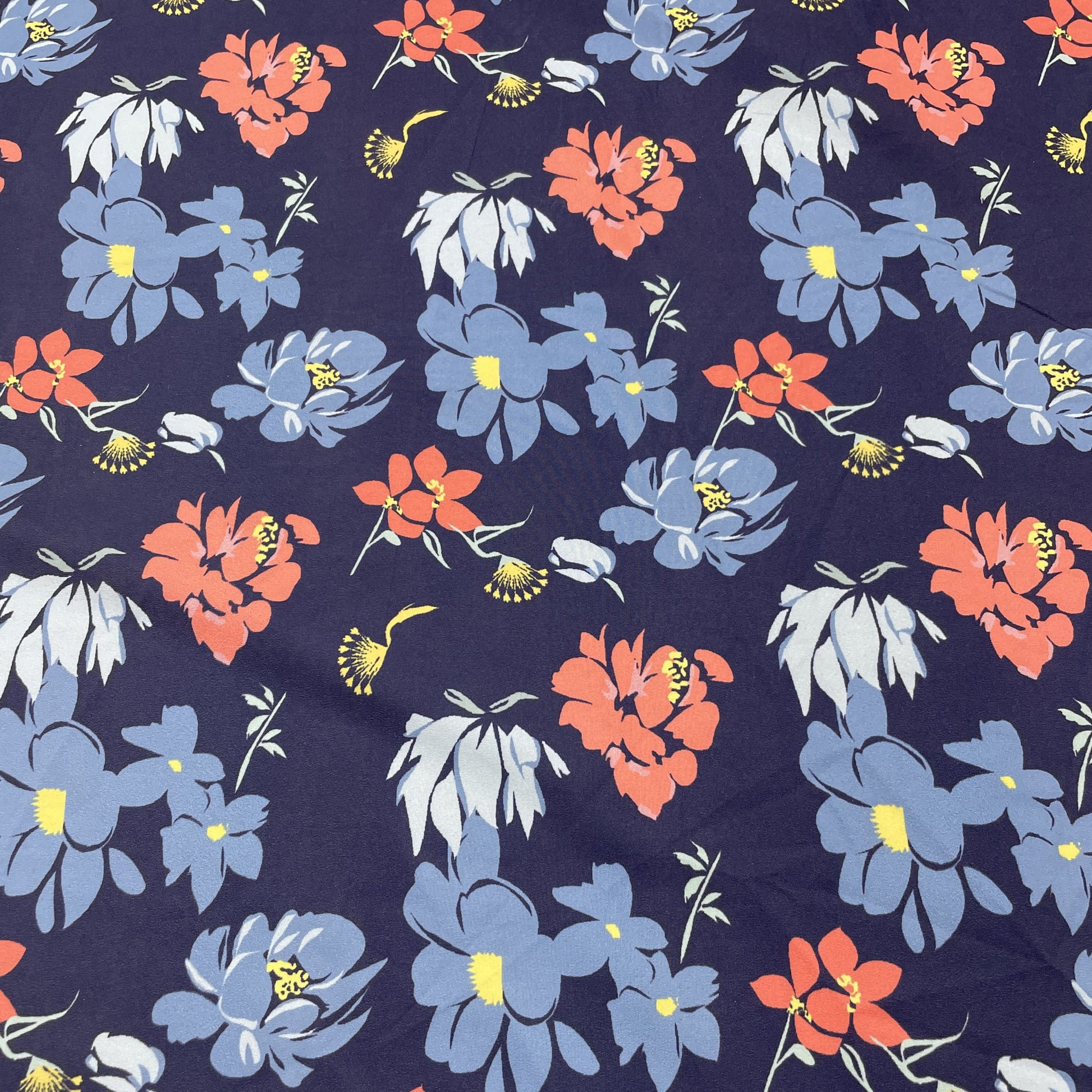 Premium Blue Orange Floral Print Crepe Fabric