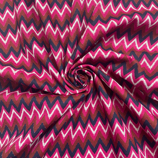 Maroon & Multicolor Chevron Print Cotton Fabric