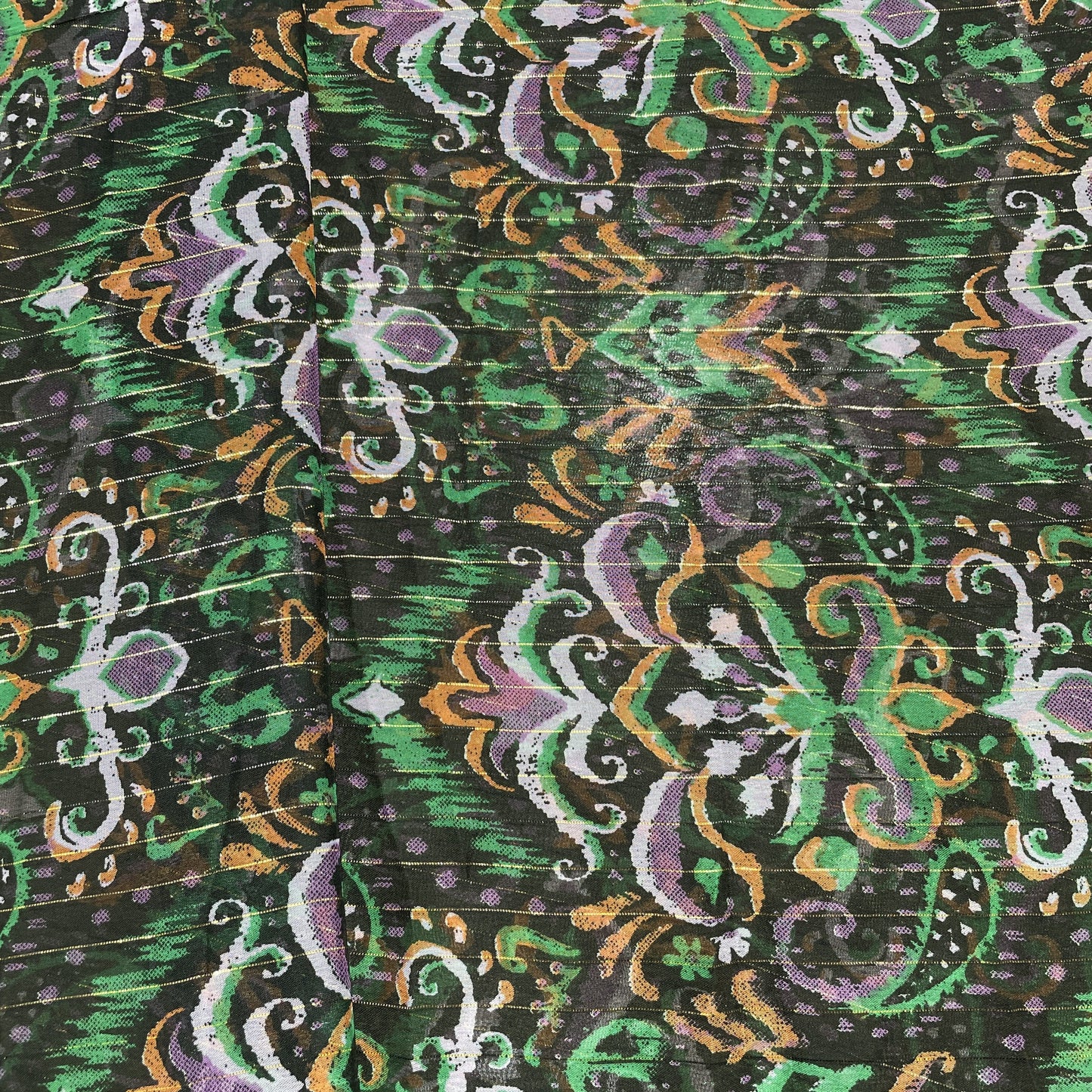 Premium Green Black Ikkat Print Chiffon Fabric