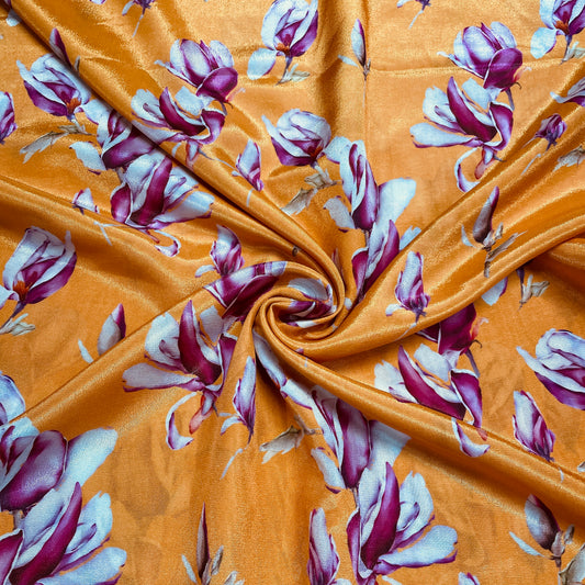 Yellow & Pink Floral Crepe fabric