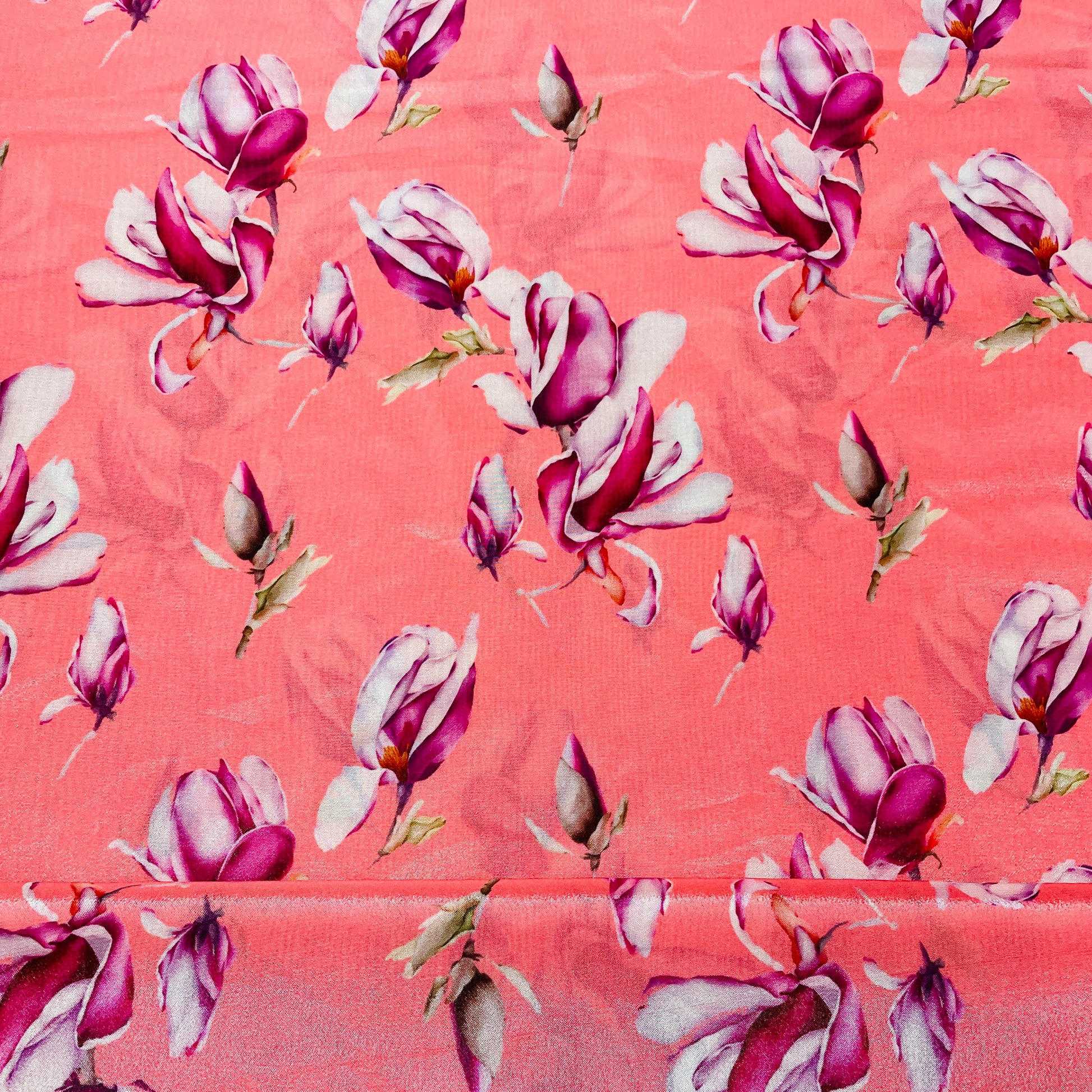 Peach Pink & Pink Floral Crepe fabric - TradeUNO