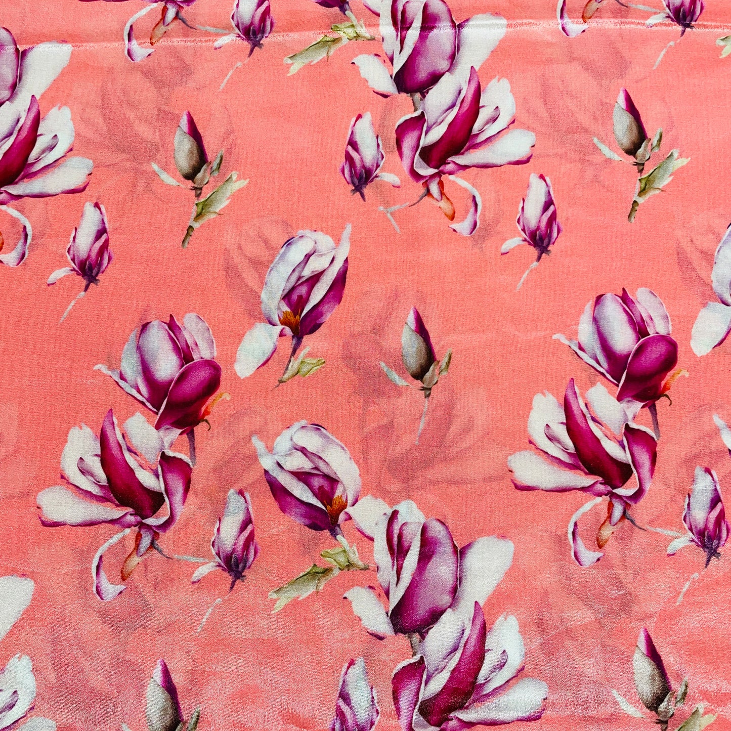 Peach Pink & Pink Floral Crepe fabric - TradeUNO