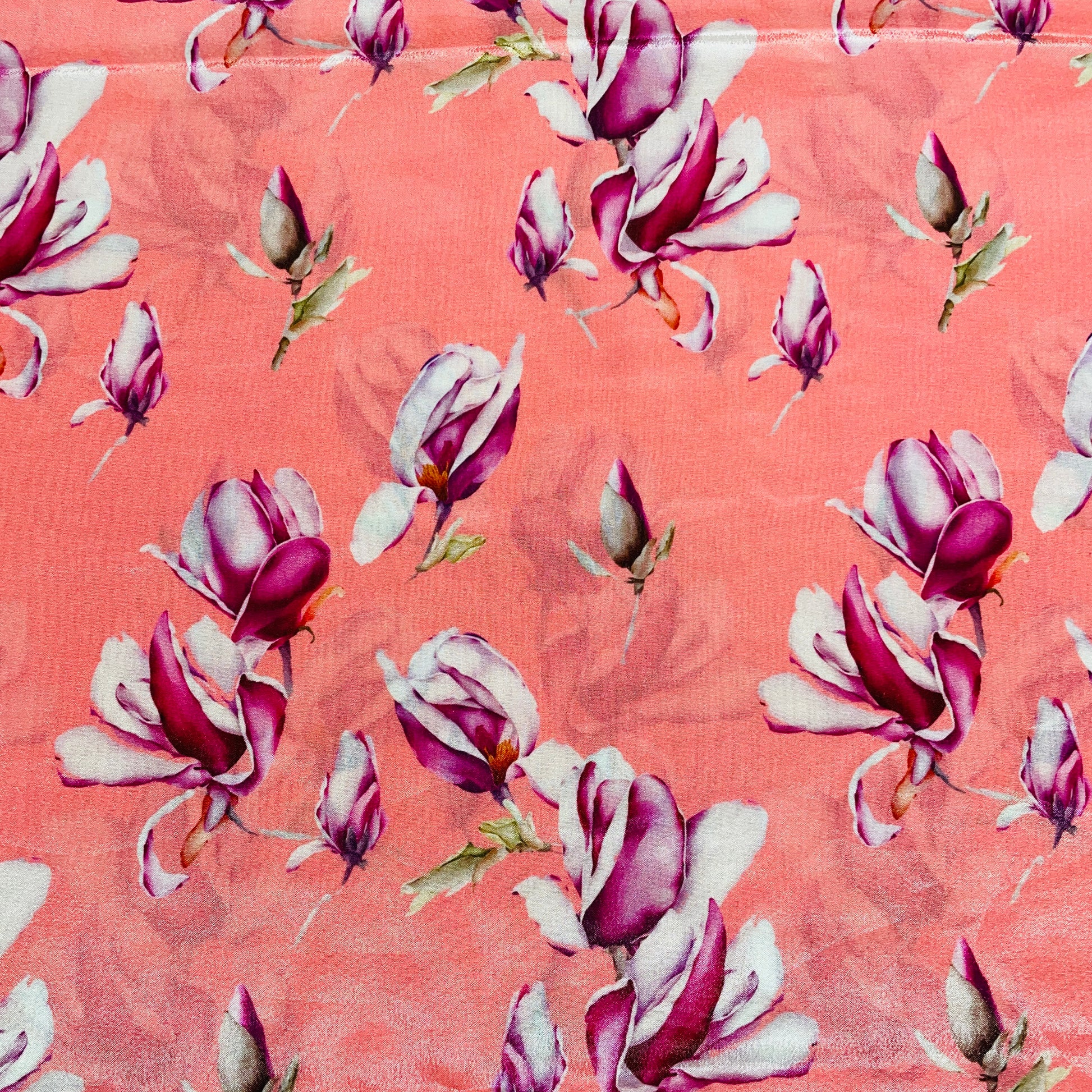 Peach Pink & Pink Floral Crepe fabric - TradeUNO