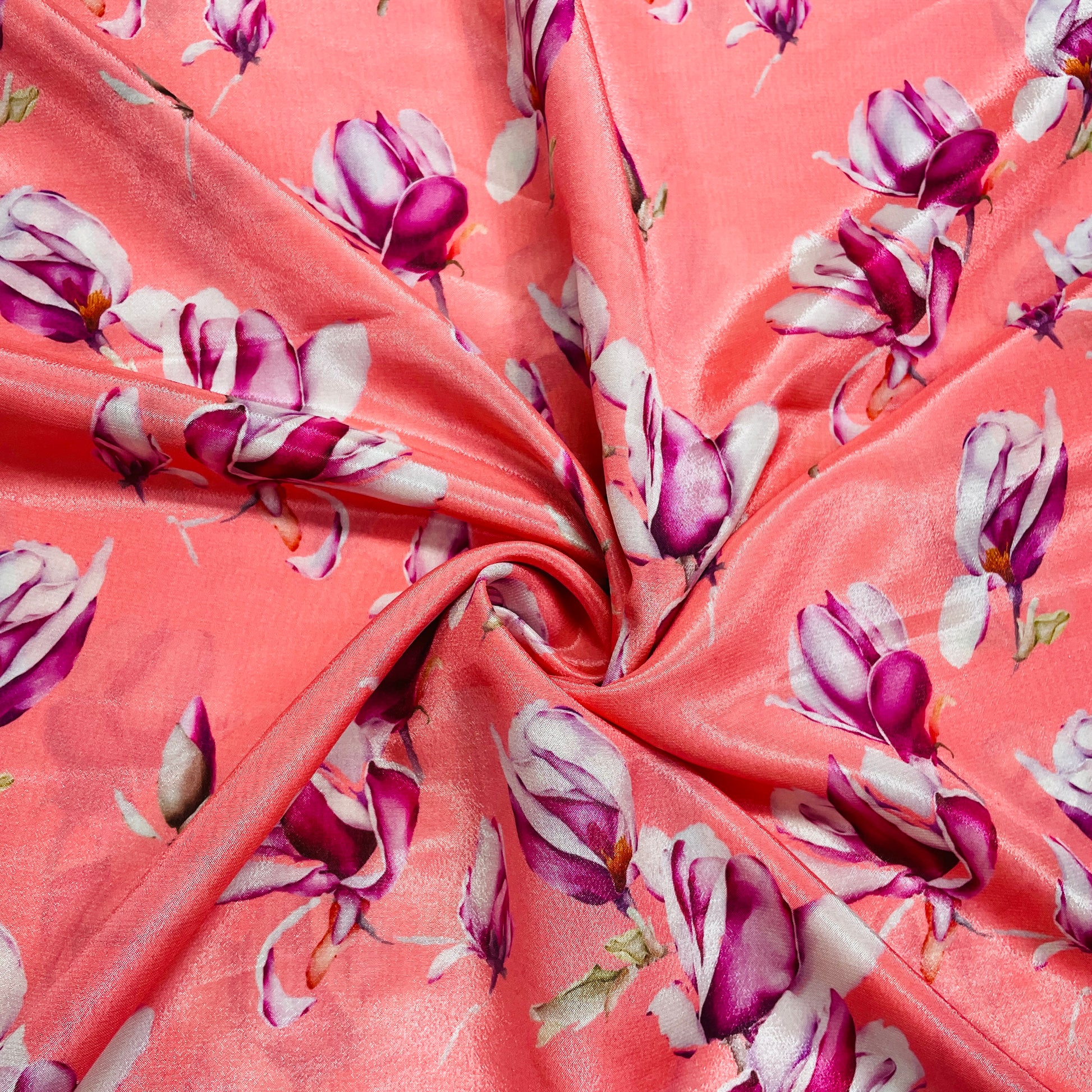 Peach Pink & Pink Floral Crepe fabric - TradeUNO