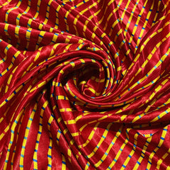 Premium Red Lehariya Print Satin Fabric