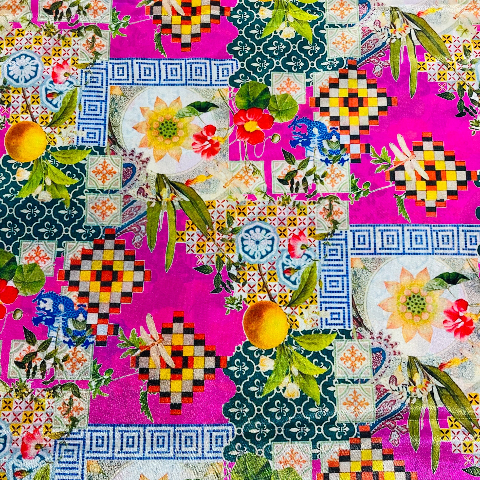 Pink & Multicolor Traditional Crepe fabric - TradeUNO