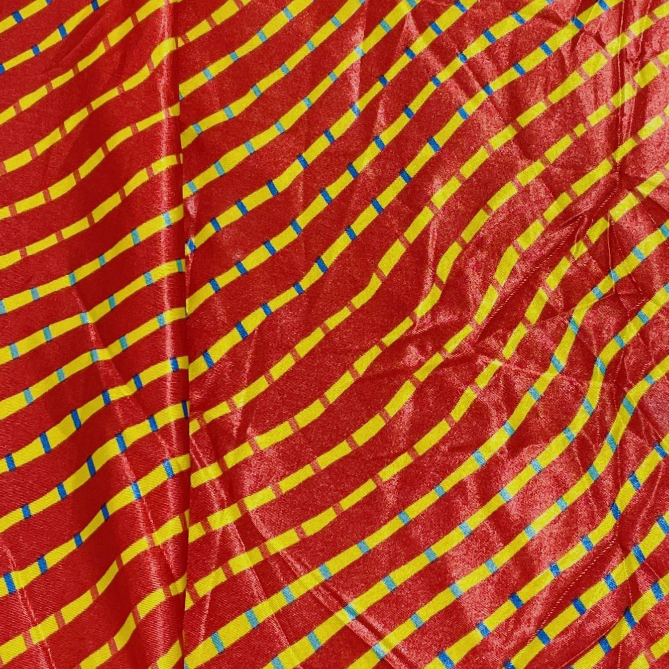 Premium Red Leheriya Print Satin Fabric