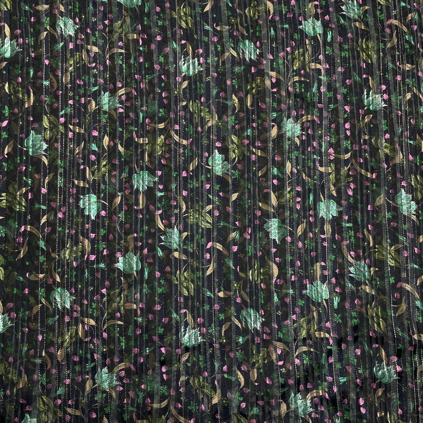 Black & Green Floral Lurex Organza Fabric - TradeUNO