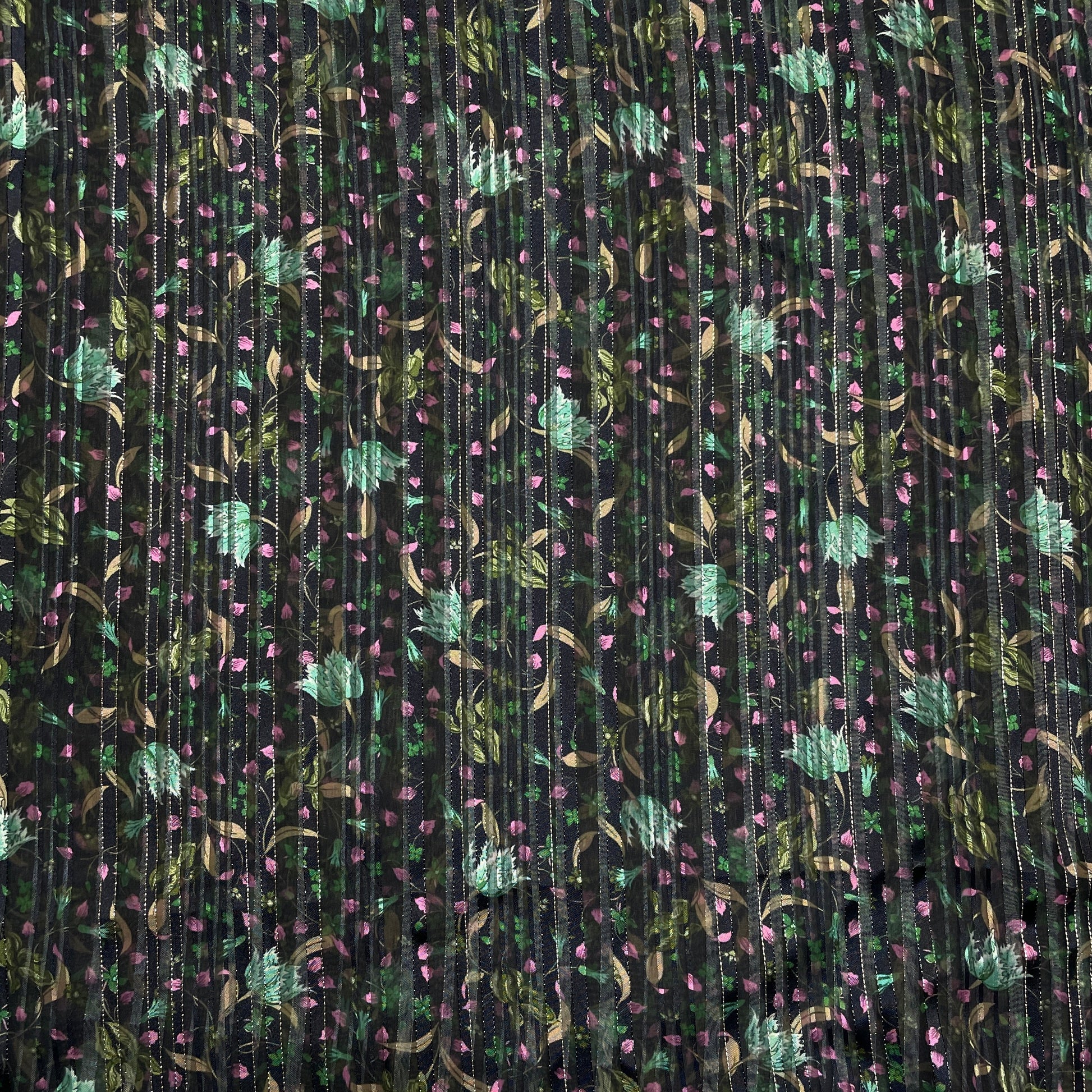 Black & Green Floral Lurex Organza Fabric - TradeUNO