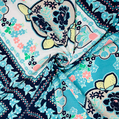 Green & Multicolor Traditional Print Moss Crepe Fabric - TradeUNO