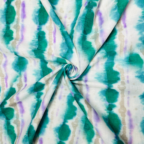 White & Green Tie & Dye Print Mulmul Fabric - TradeUNO