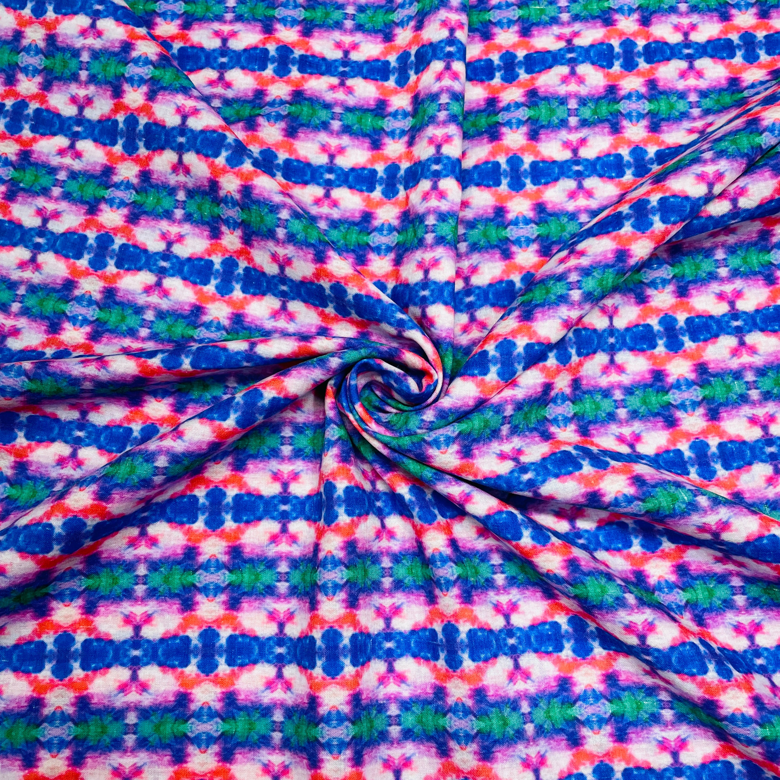 Purple & Multicolor Geometerical Print Mulmul Fabric - TradeUNO