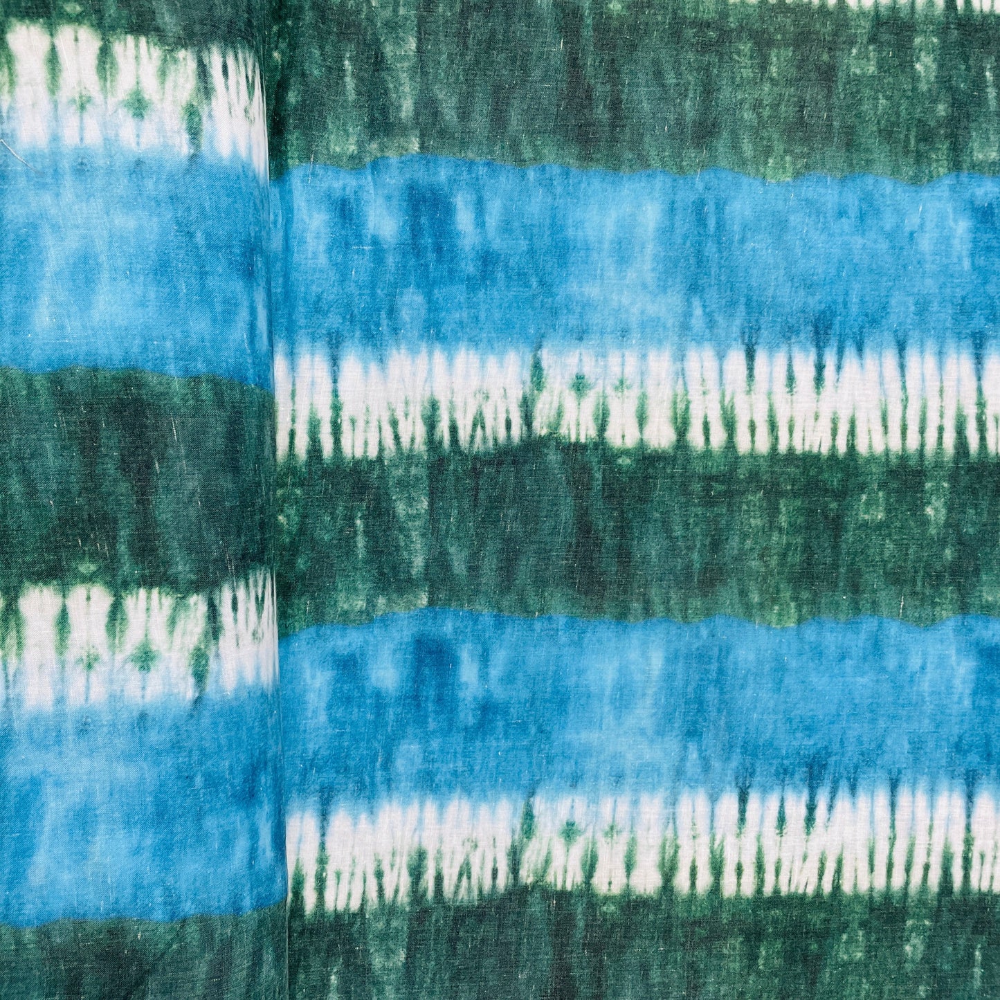 Green & Blue Tie & Dye Print Mulmul Fabric - TradeUNO