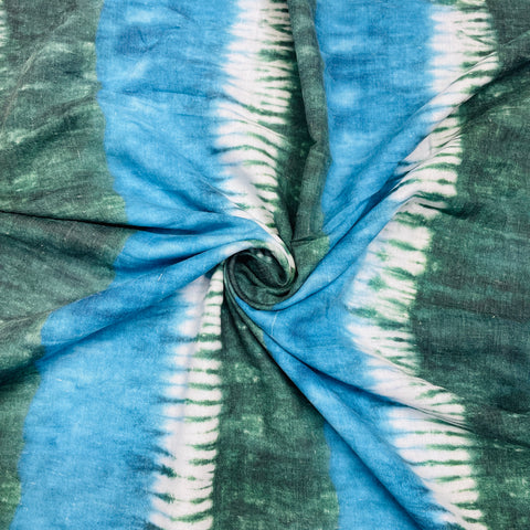 Green & Blue Tie & Dye Print Mulmul Fabric - TradeUNO