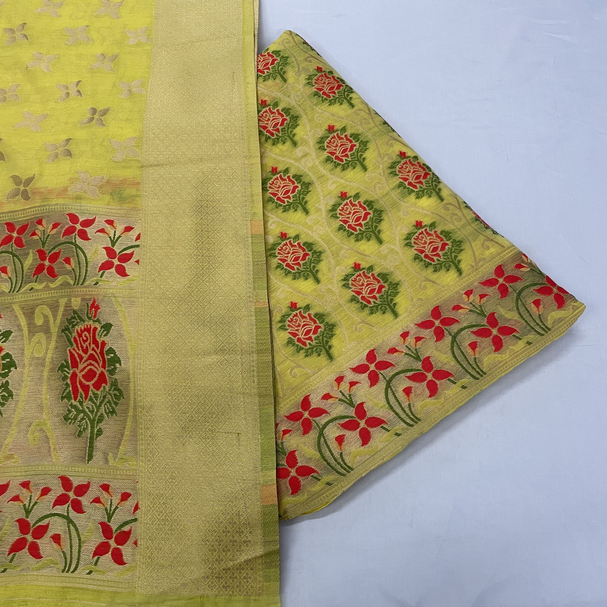Classic Yellow Floral  Chanderi Suit Set With Dupatta