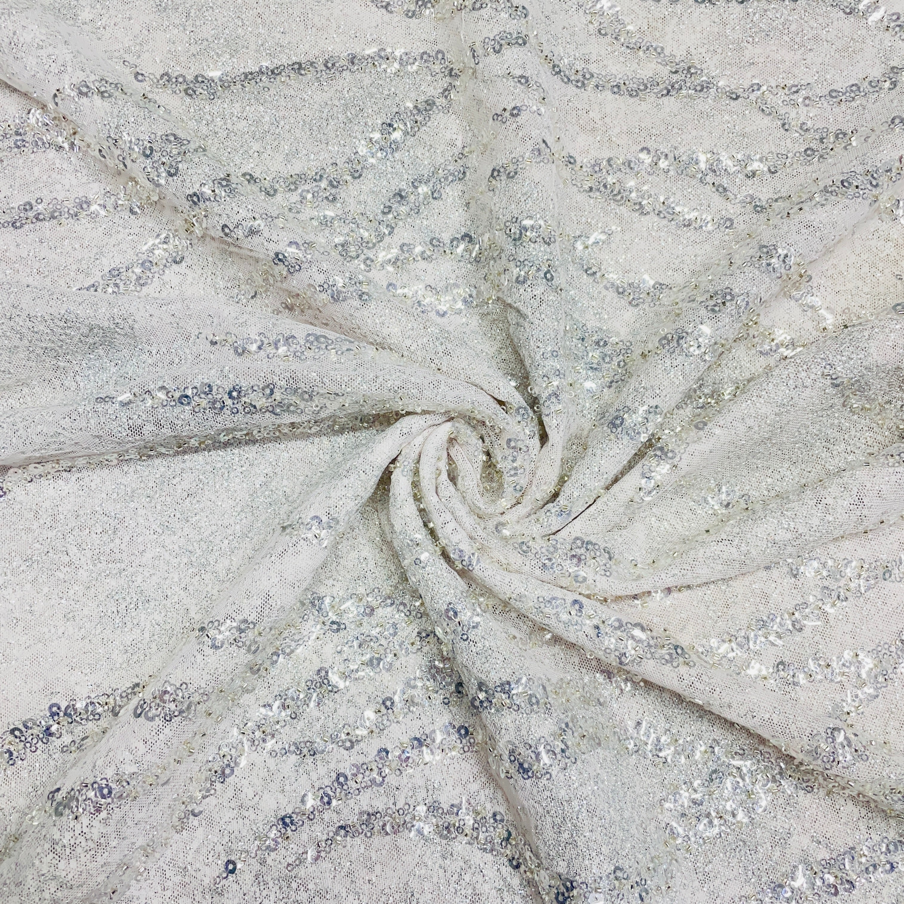 Pink Imported Sequence Embroidery Bonded Glitter Net Fabric - TradeUNO