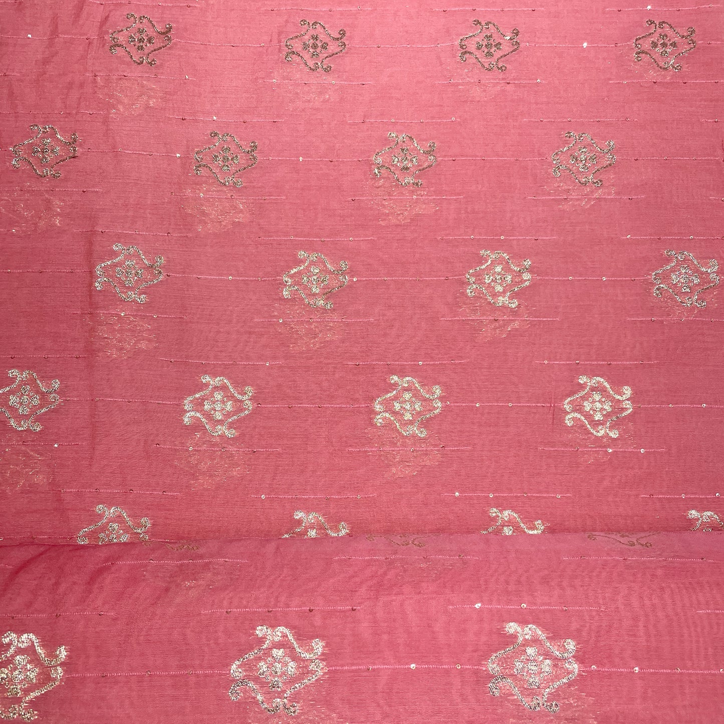 Light Pink Traditional Zari Embroidery Sequence Chanderi Fabric - TradeUNO