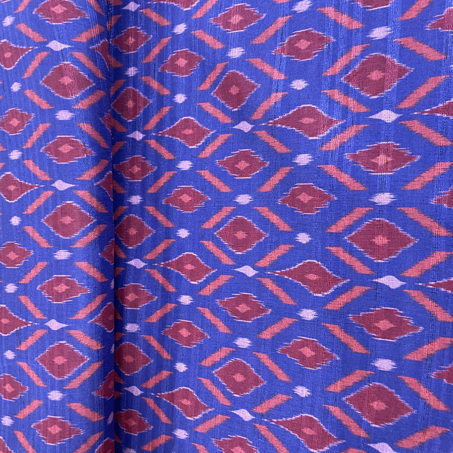 Exclusive Blue Red Ikkat Print Slub Tusser Silk