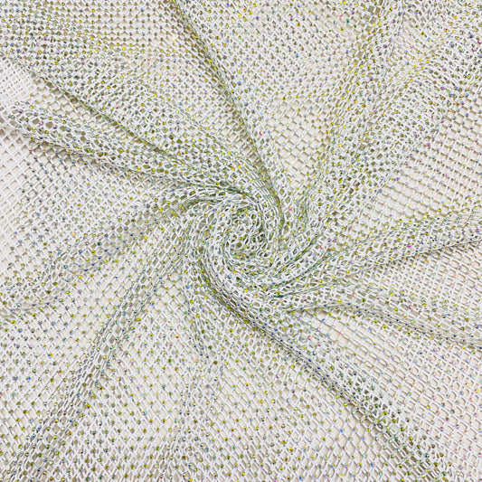 Imported Rhinestone Embroidery White Mesh Net Fabric