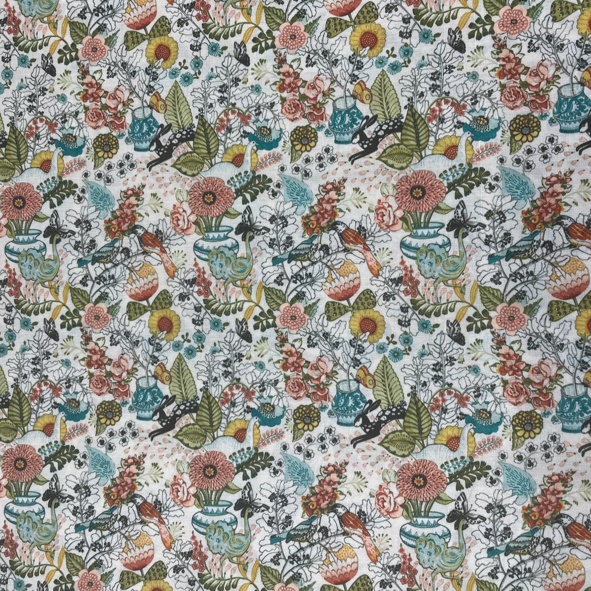 White & Pink Floral Print Lawn Cotton Fabric - TradeUNO