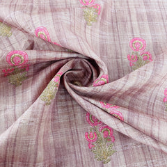 Exclusive Blush Pink Floral Print Slub Tusser Silk