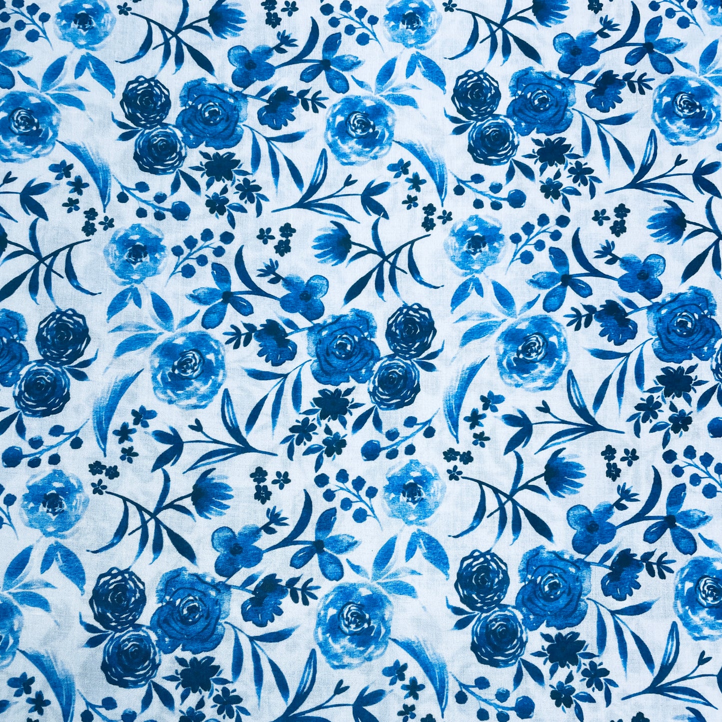 Sky Blue & Blue Floral Print Lawn Cotton Fabric - TradeUNO