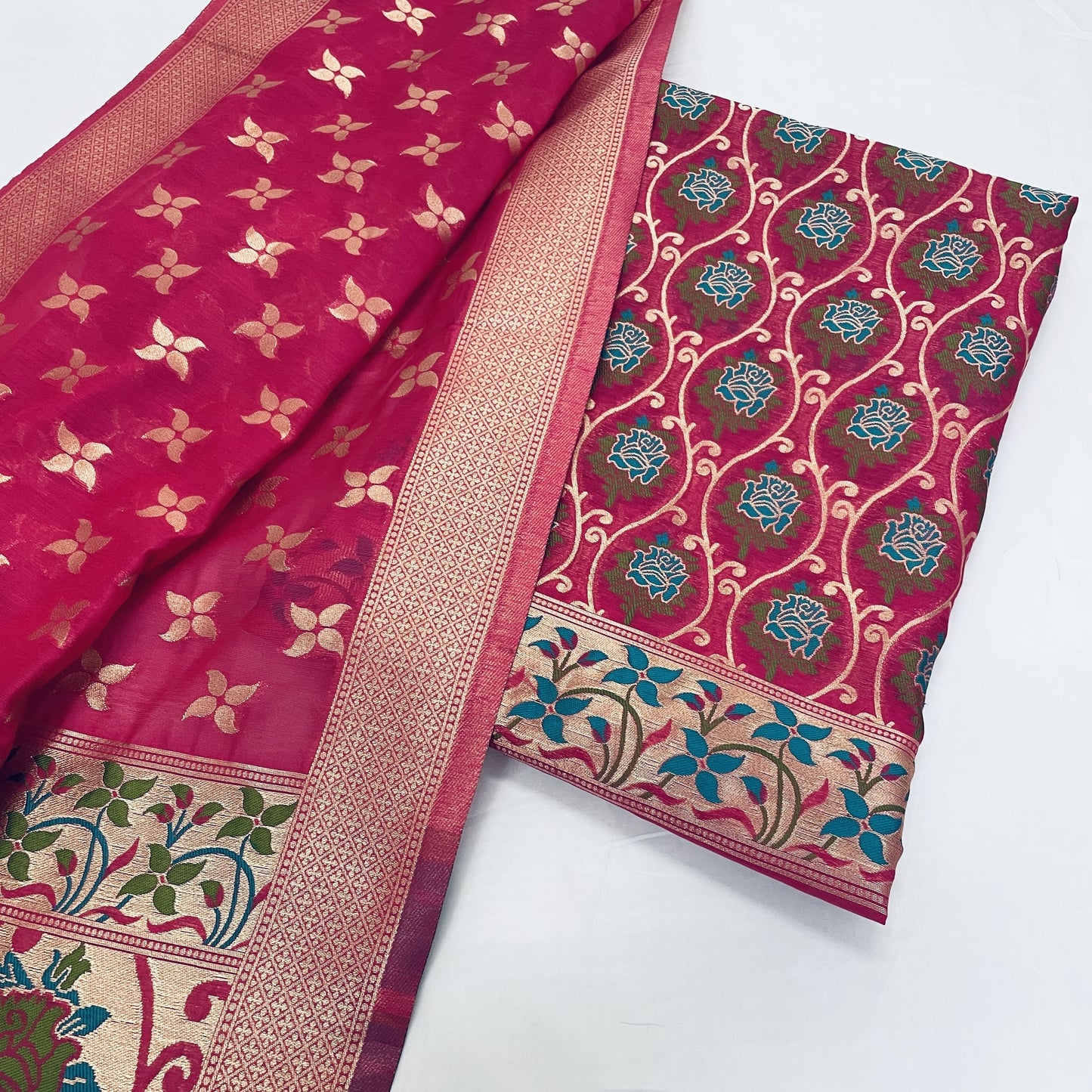 Classic Red Golden Traditional  Chanderi Suit Set With Dupatta