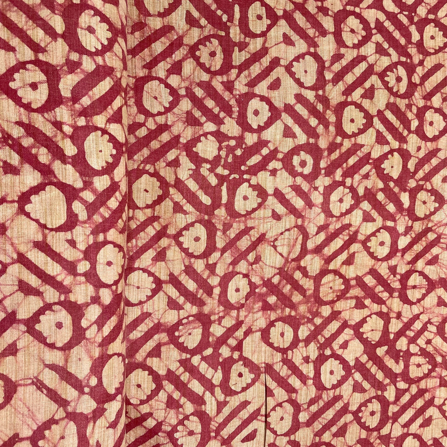 Red & Cream Batik Print Cotton Dupion Fabric - TradeUNO