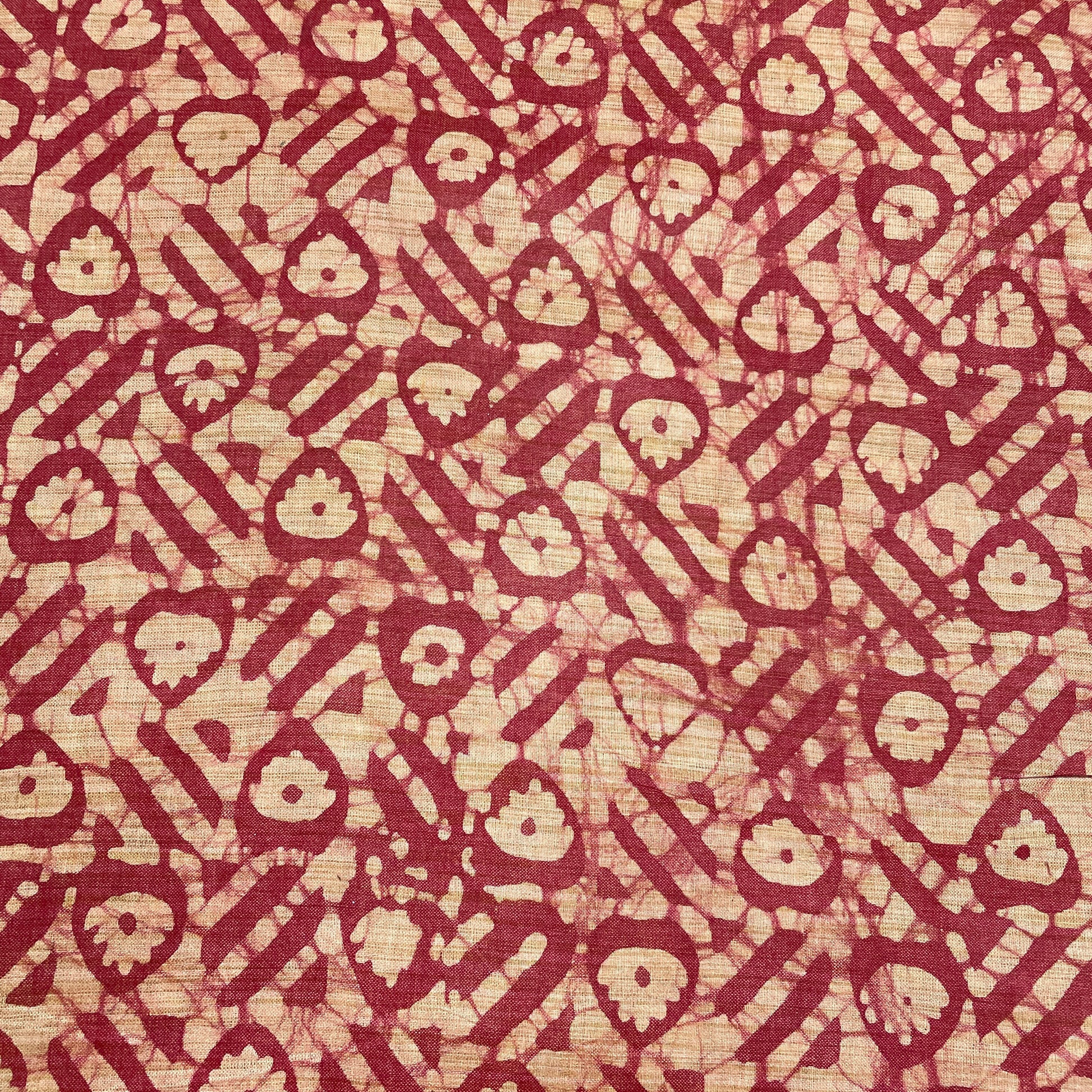 Red & Cream Batik Print Cotton Dupion Fabric - TradeUNO