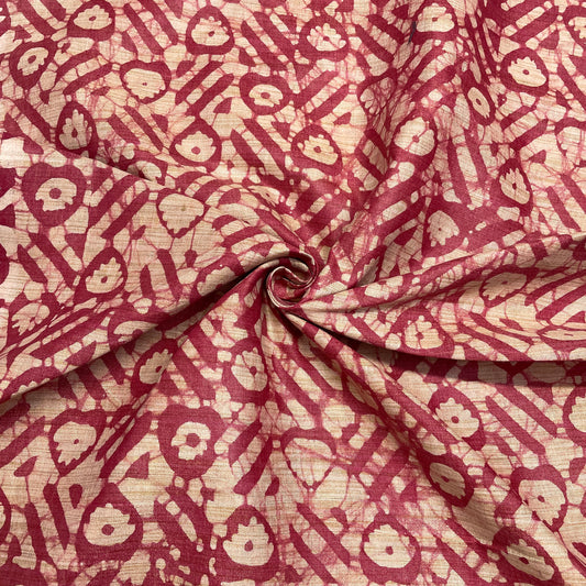 Red & Cream Batik Print Cotton Dupion Fabric