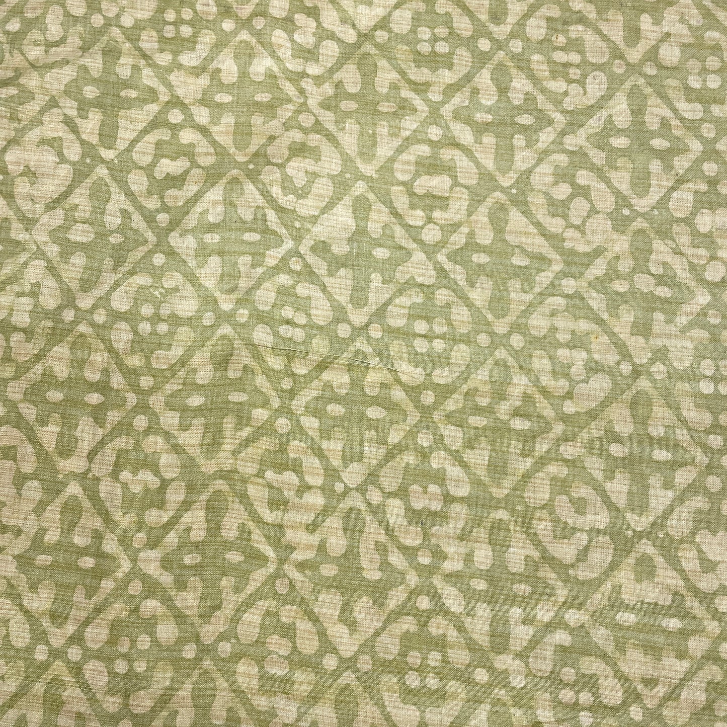Moss Green & Cream Batik Print Cotton Dupion Fabric - TradeUNO