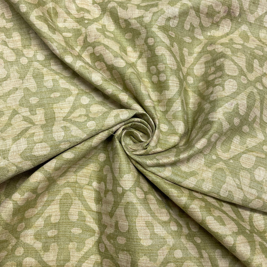 Moss Green & Cream Batik Print Cotton Dupion Fabric