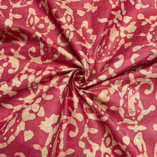 Pink & Cream Batik Print Cotton Dupion Fabric