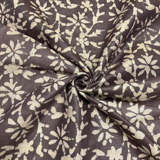 Brown & Cream Batik Print Cotton Dupion Fabric