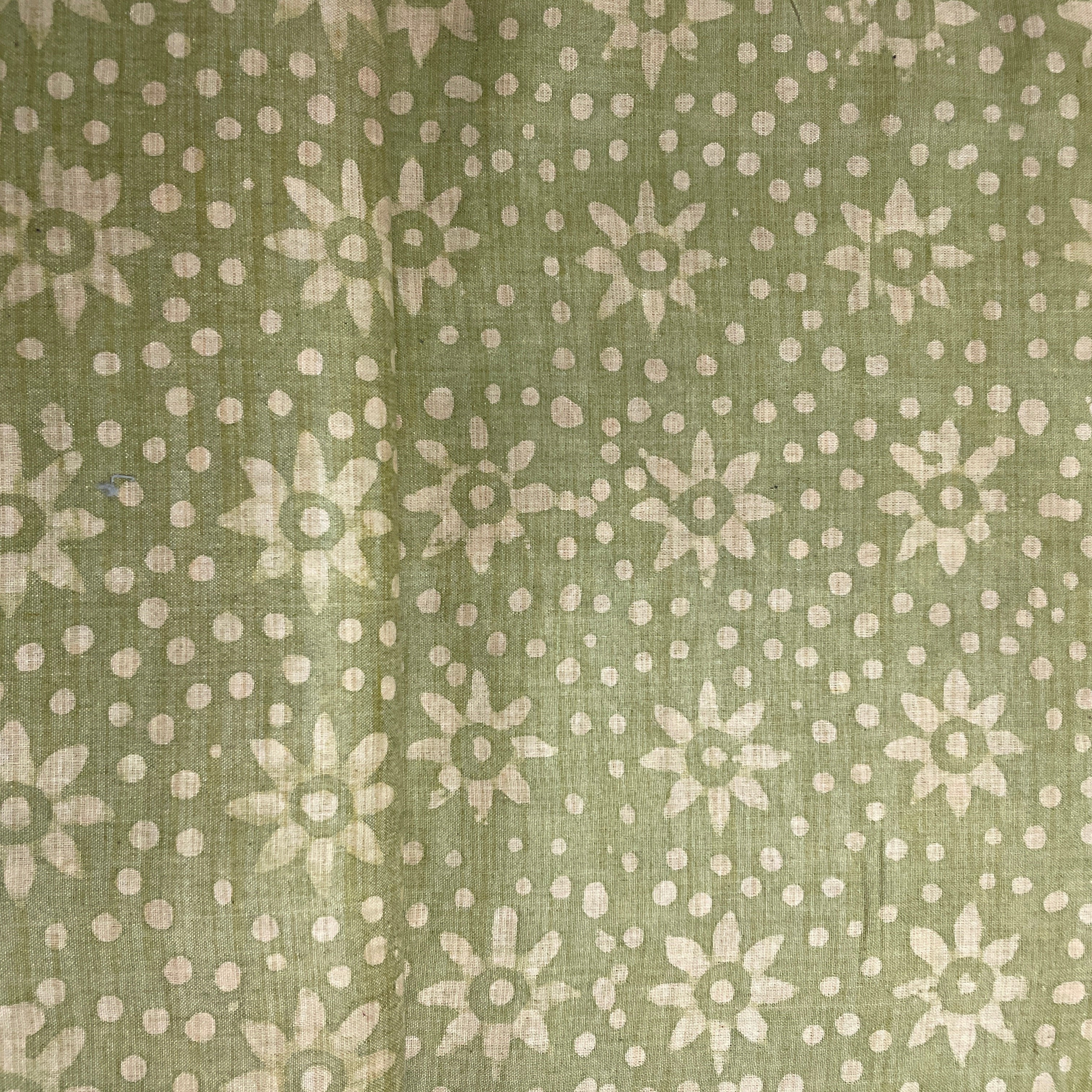 Green & Cream Batik Print Cotton Dupion Fabric - TradeUNO