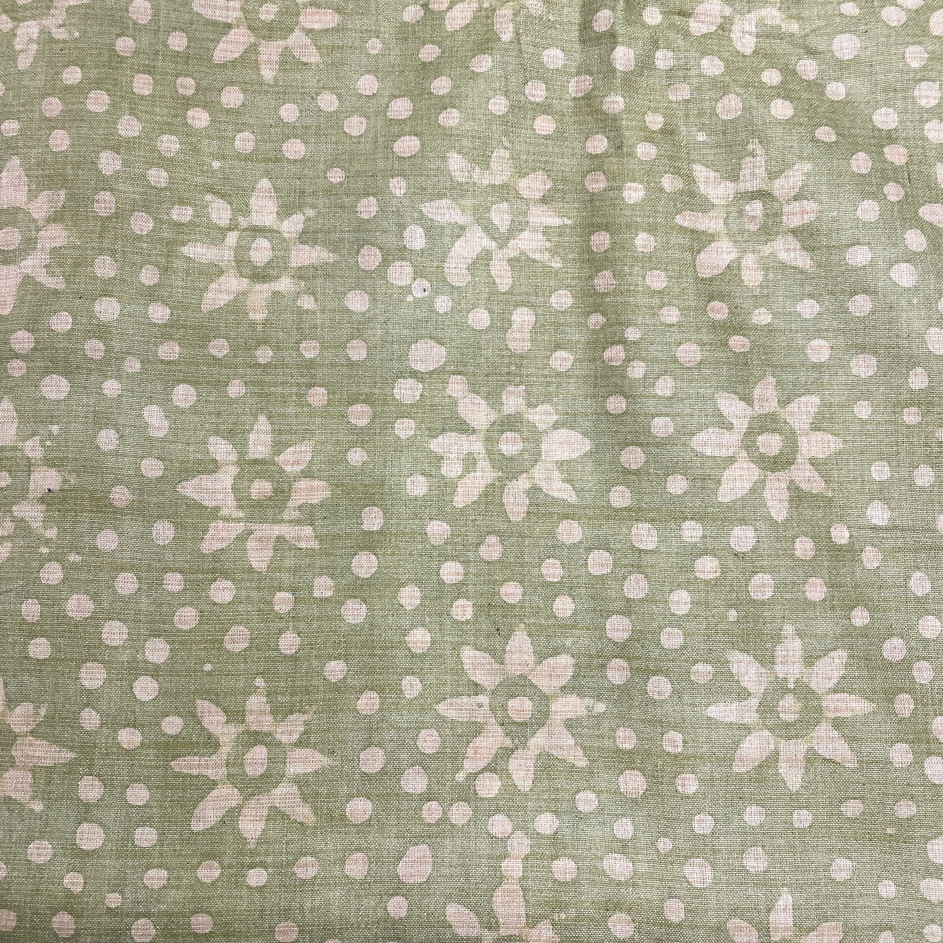 Green & Cream Batik Print Cotton Dupion Fabric - TradeUNO